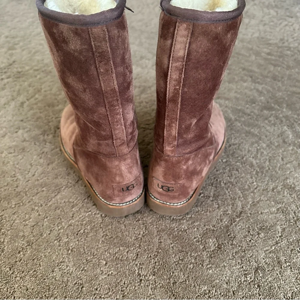 Ugg Fairfax III Women's Chestnut Boots Zipper Suede Sheepskin Lined Sz 6 EUC